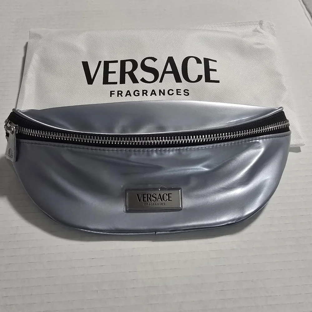 Versace Silver Belt Bag Travel Pouch Fanny Pack Crossbody Designer Unisex Bag - Picture 1 of 10
